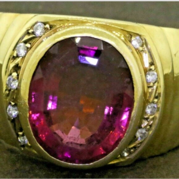 6ct Rubellite Tourmaline VS2 GH Diamond Ring 11g 18K Gold GIA $6550 - Picture 1 of 7